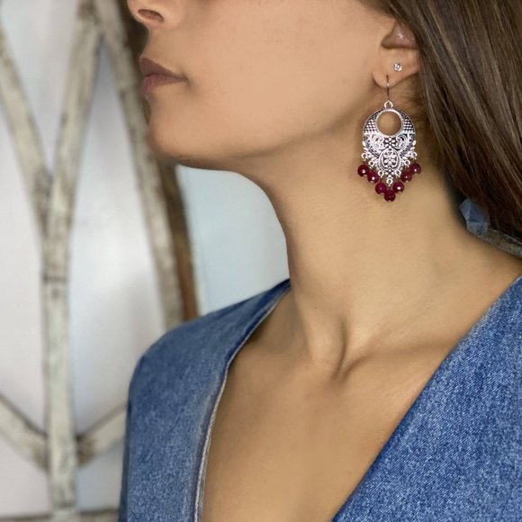 Silver Bead Drop Earrings - Picture 3 of 3